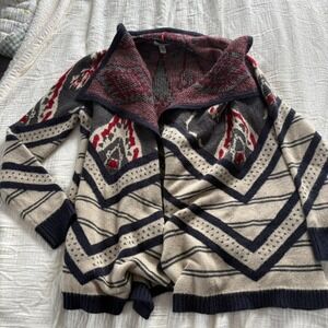 St Johns Bay Cardigan Open Front Geometric Southwestern Shawl Collar Knit M